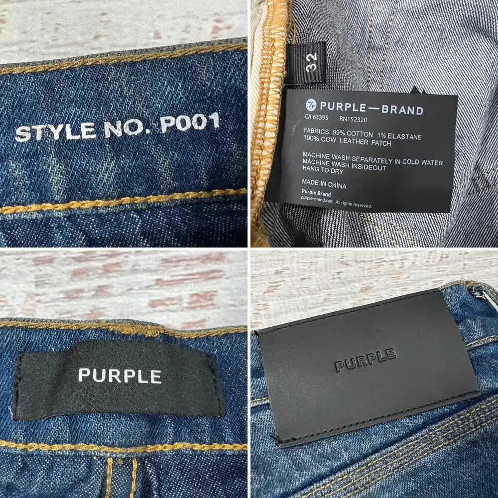 PURPLE Brand Skinny Mud Dark Indigo Jeans Mens 32x33 Button Fly P001 NWT